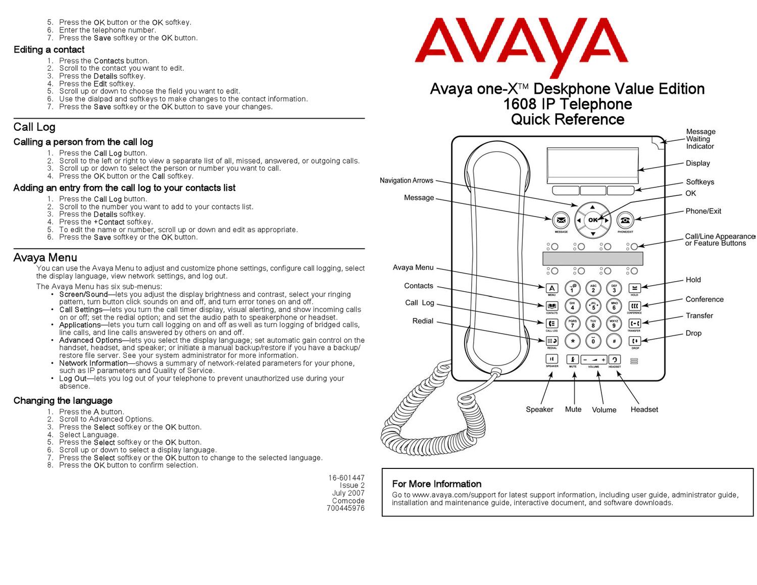 avaya model 9608 user manual